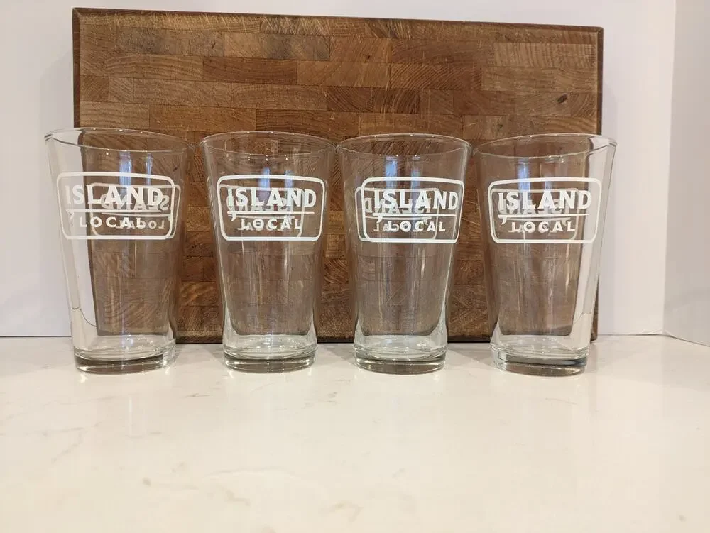 Island Local Pint Glasses Set Of 4 New Beach/ Coastal Decor Lager Bar Ware